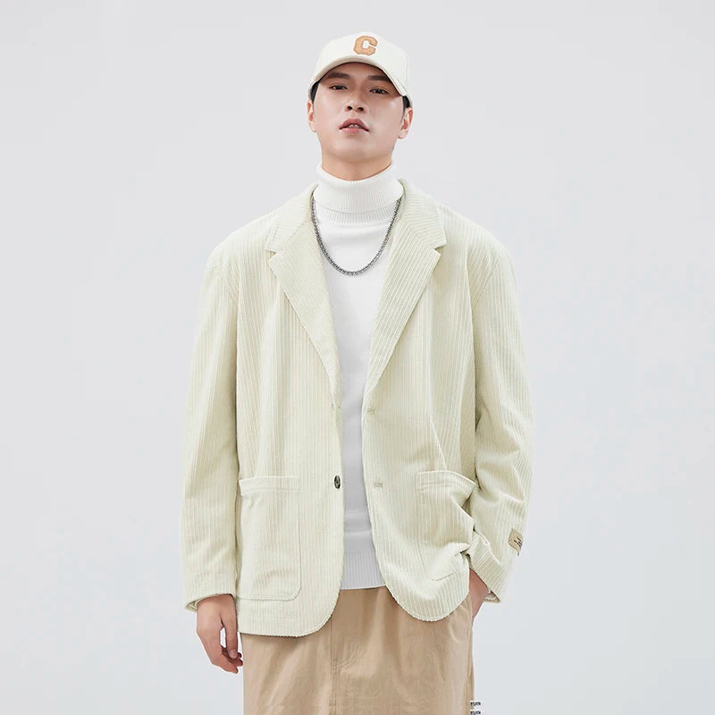 mens loose casual plus size fashion retro corduroy blazer jacket handsome man commuter business suit coat blazers outerwear unique default style 1226