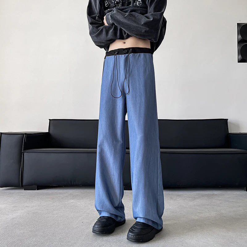 blue gray black elastic waist suit pants men fashion society pants korean loose straight casual pants mens office trousers unique default style 1134