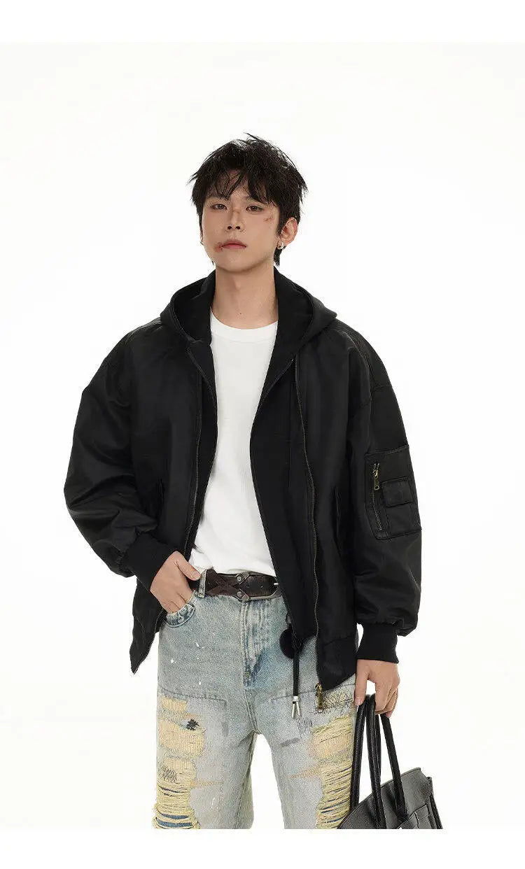 splice hat flight jacket men women streetwear fashion loose casual short hooded bomber jacket couple hoody coat outerwear unique shorts style 628