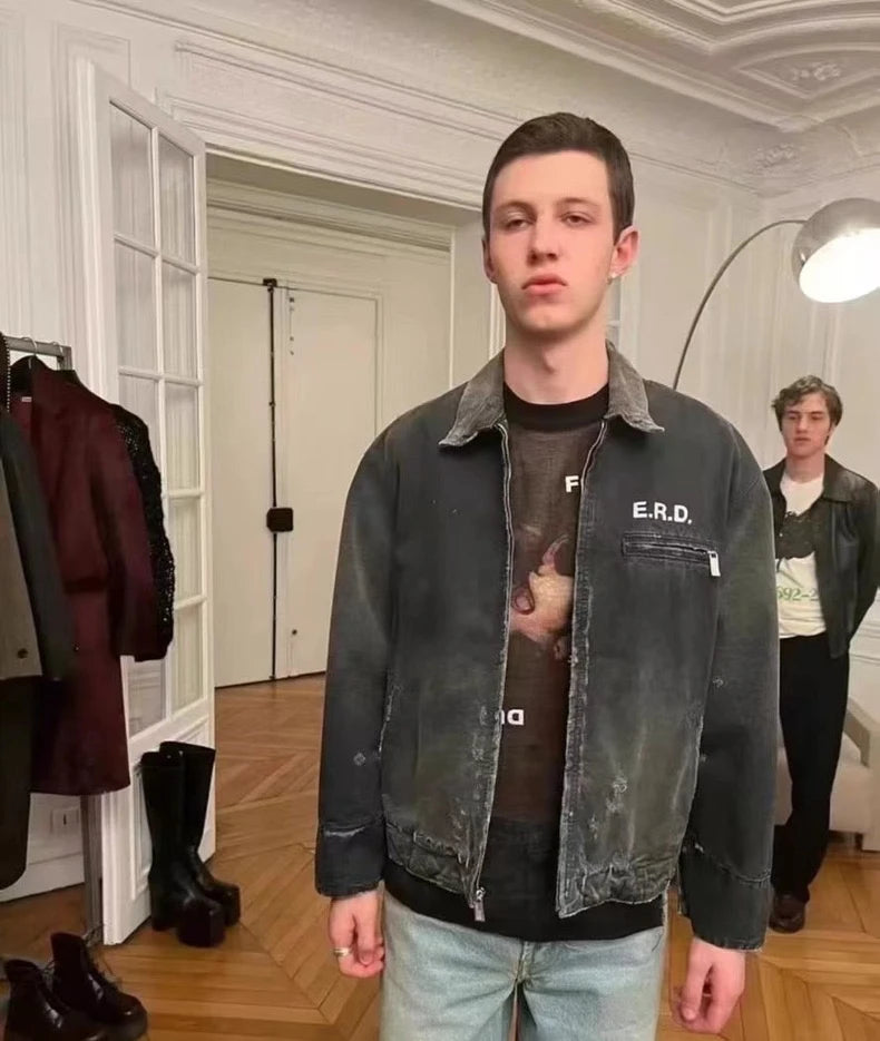 Y2k High Street ERD Washed Destroy Jacket Coats Distressed Cargo Jackets Graphic Men's Clothes Loose Coat for Men Street King Limited