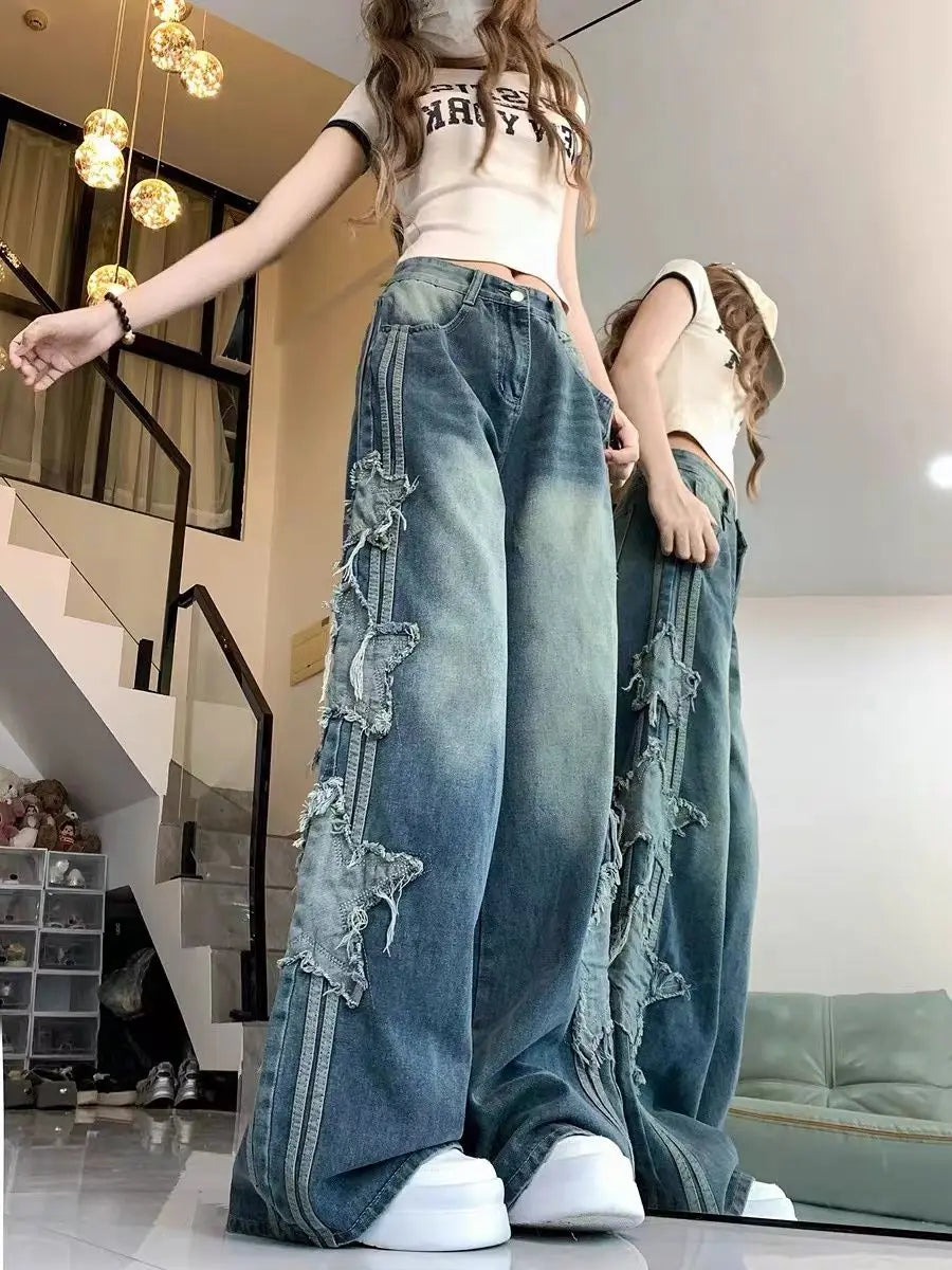american retro high street straight leg jeans for men and women 2024 spring and autumn trend loose straight leg casual pants y2k denim street jeans