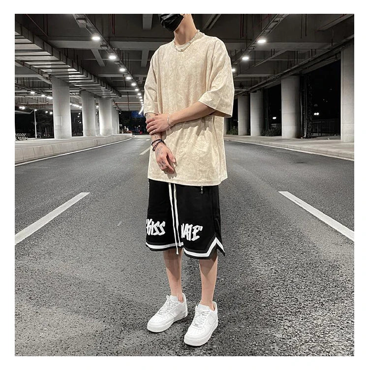 Merican Hip-hop Summer Thin Section Suede Cashew Flower Print Tshirts Tops Men and Women Loose Short-sleeved T-shirts Oversized Street King Limited