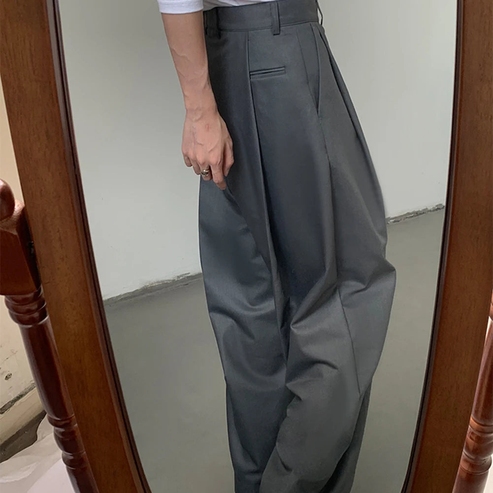 mens straight tube ice silk pants casual slacks youth thin wide leg pants business summer pants soft vintage trousers unique default style 971