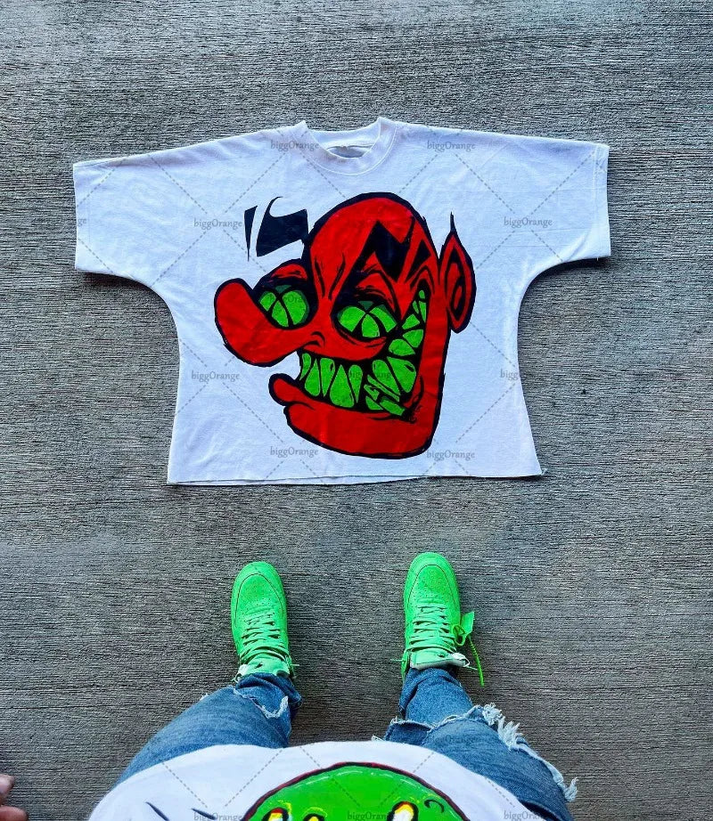 2023 New Trendy Gothic Print Oversized T-Shirt Men's Y2K Street Fashion Hip-Hop Casual Harajuku Loose Short-Sleeved Tops Men's Street King Limited