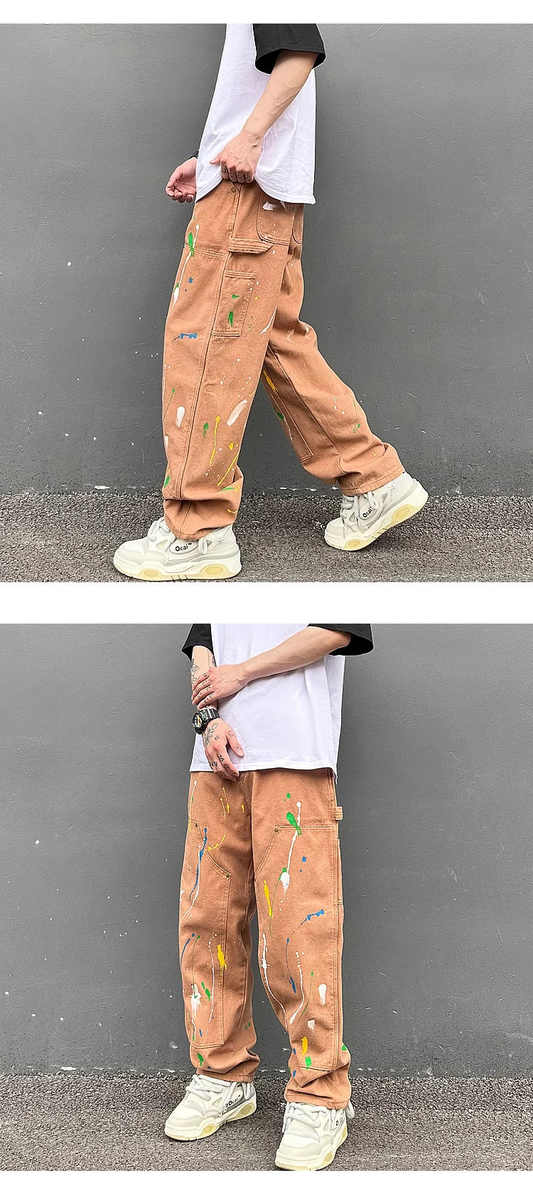 fashion graffiti printed denim jeans mens high street zipper straight jeans hip hop streetwear casual loose joggers jeans pants unique joggers style 513