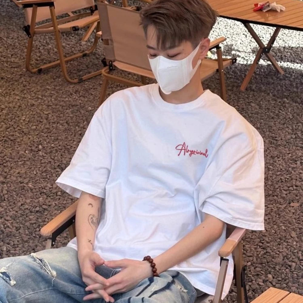 Summer Korean Boys Retro Short-sleeved T-shirt American Personality Street Y2K Hip-hop 2024 White Loose Niche Half-sleeved Top Street King Limited