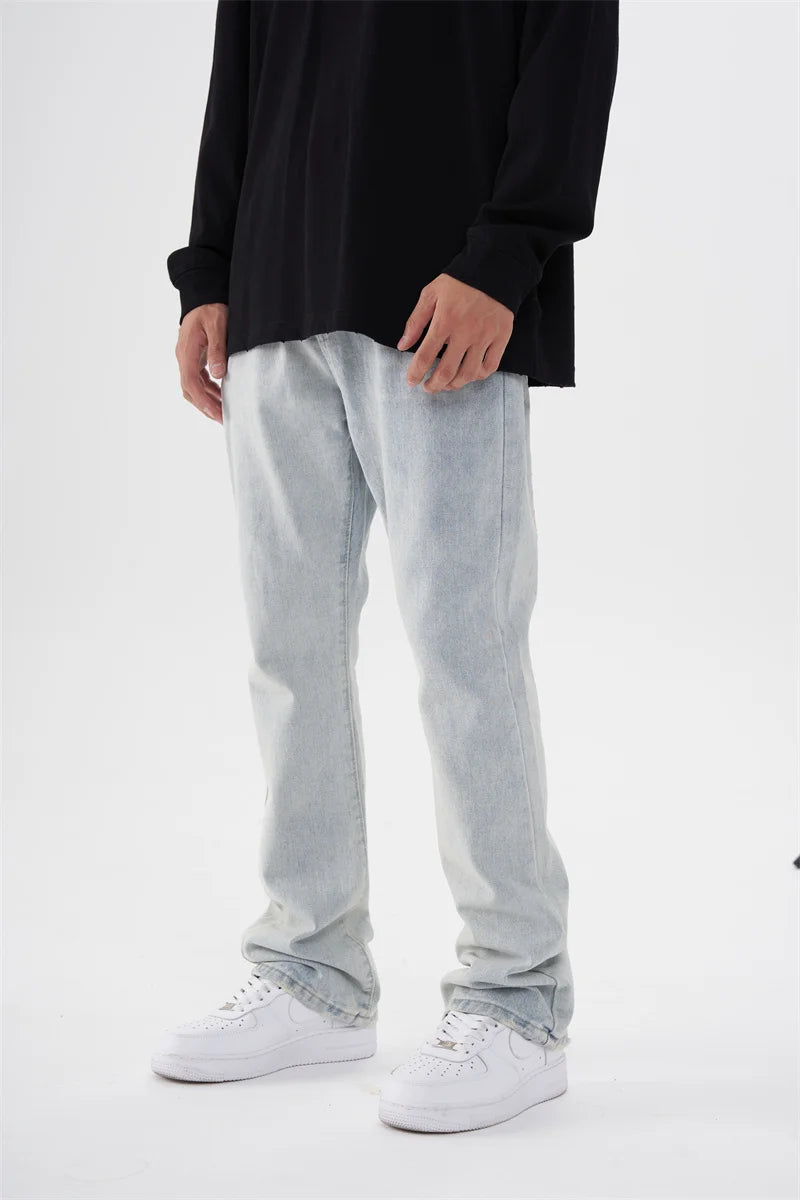 fashion back skull letters embroidery denim flare jeans mens zipper straight trouser hip hop streetwear pants joggers jeans men unique joggers style 5102