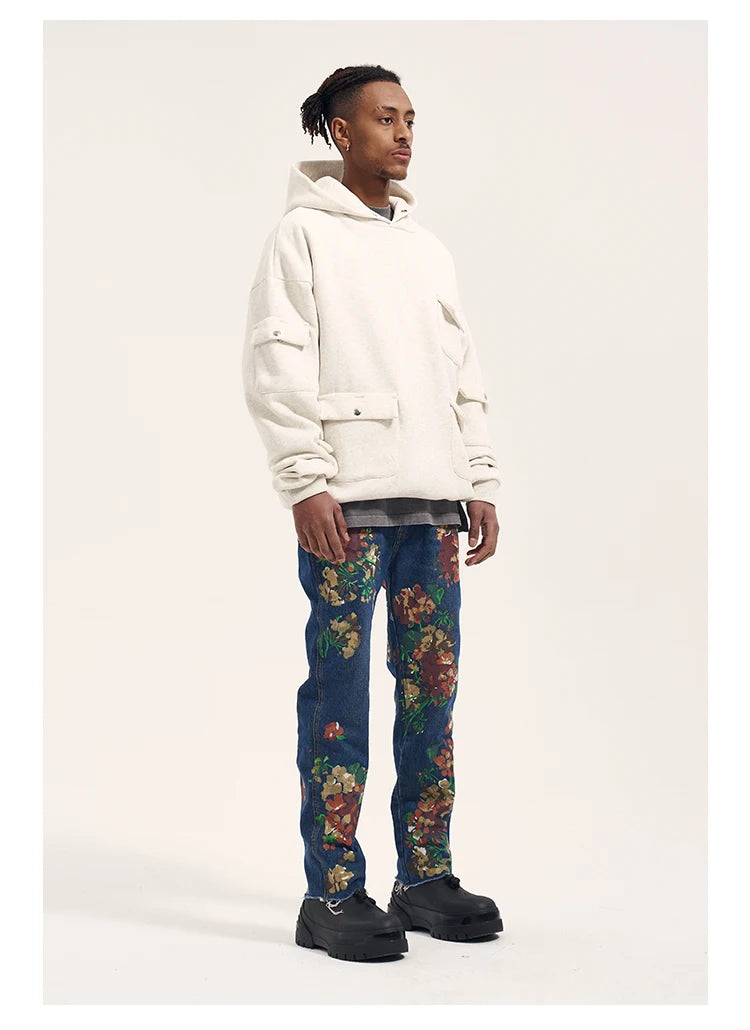 graffiti floral printed denim jean mens new casual zipper biker jeans fashion high street slim fit pants joggers hip hop jeans unique joggers style 558