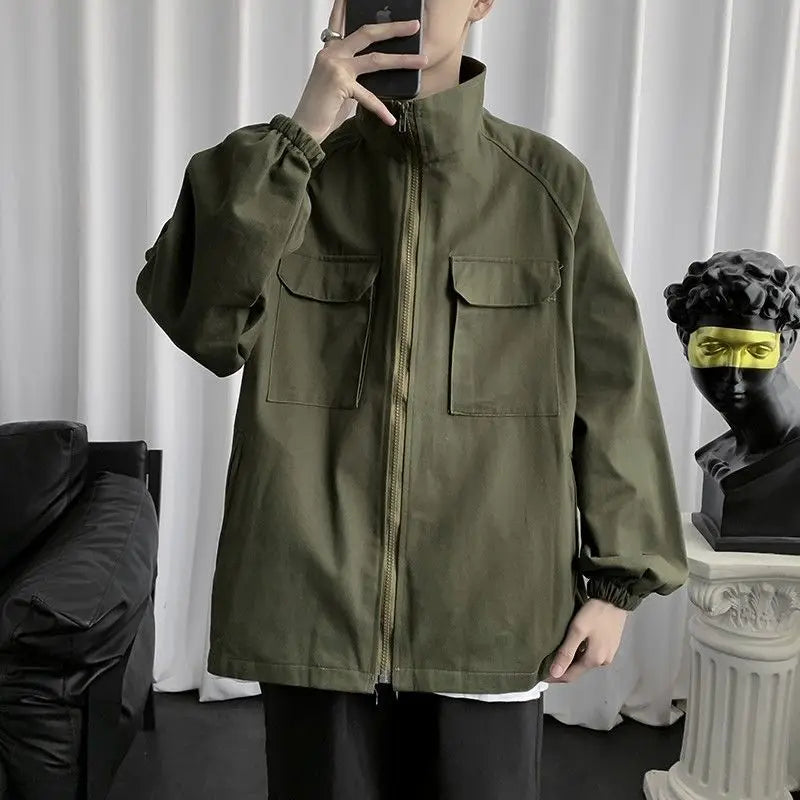 work jacket mens spring and autumn korean style trendy handsome top ins trendy brand loose hong kong style stand collar jacket relaxed fit trousers