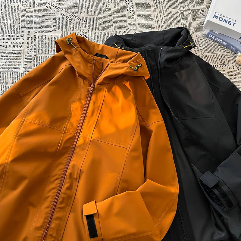 autumn spring casual mens outdoor jacket basic solid colour hooded windbreaker unisex coats waterproof male jackets menswear bottoms