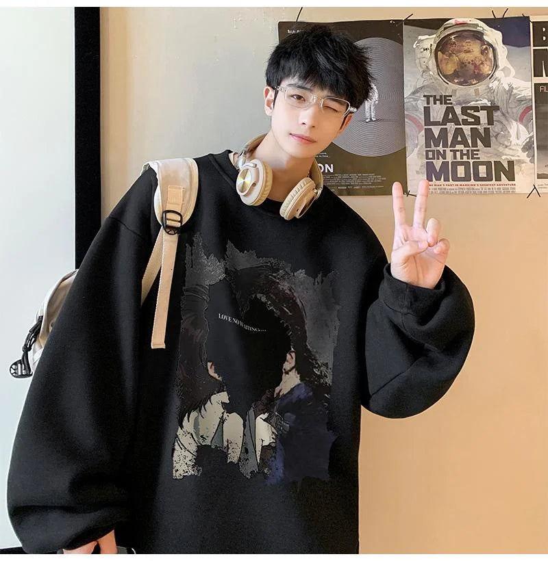 Men's Oversized Love No Watting Letter Graphic Sweatshirts 2025 Korean Fashions Sudaderas para Hombres Streetwear Y2K Hoodies Street King Limited