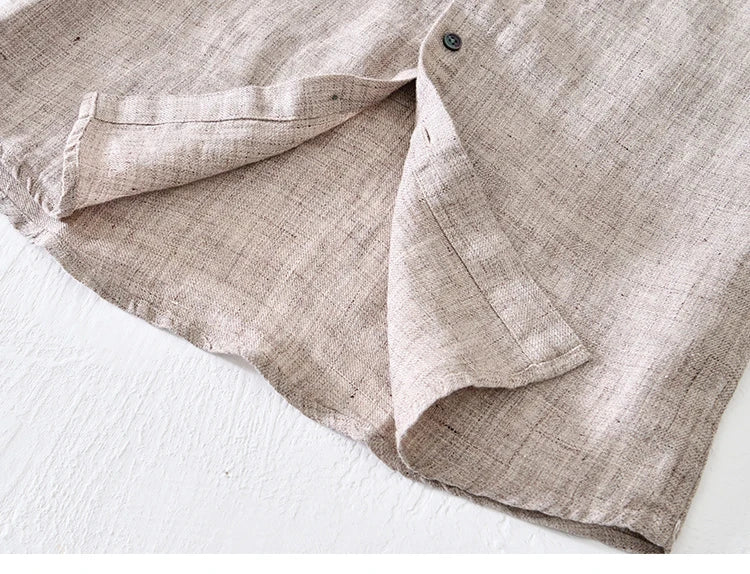 Vintage Linen Shirt Men Spring Autumn New Khaki Lapel Loose Long Sleeve Shirt Retro Casual Solid Breathable Cardigan Top Tees Street King Limited