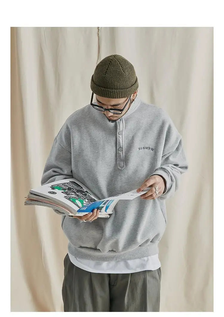 Trendy brand sweatshirt men's Japanese style loose stand collar hoodless pullover long sleeve versatile autumn and winter style Street King Limited