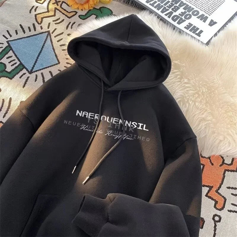 Autumn High Street Letter Printed Hooded Sweatshirt Men Casual Loose Vintage American Style Hoodies Y2K Aesthetic Fashion Hoodie Street King Limited
