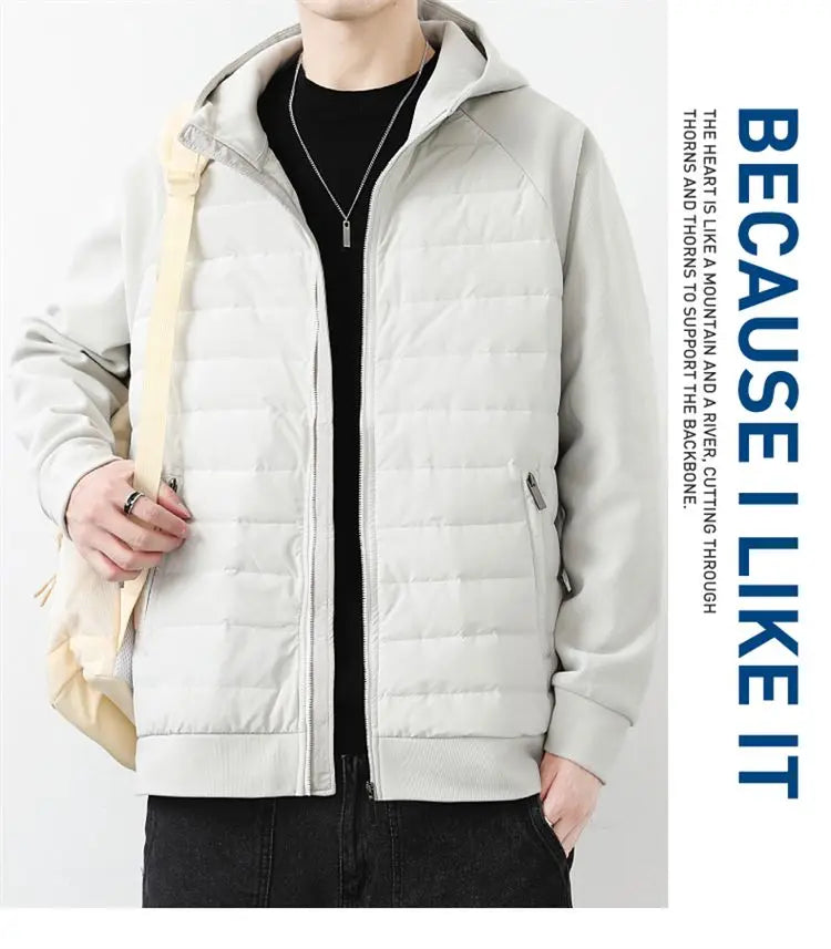 90 duck down jacket men fashion splice loose casual lightweight down hooded down jacket winter warm hoody coat outerwear unique default style 1120