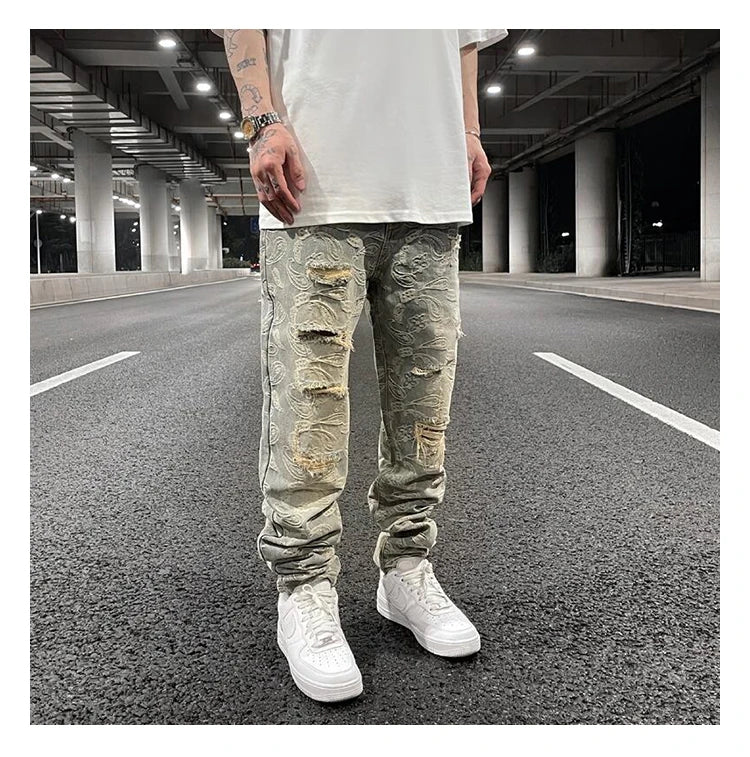 fashion paisy denim jeans mens destoryed holes zipper jeans pants hip hop streetwear new summer casual joggers loose jeans pants unique joggers style 1232