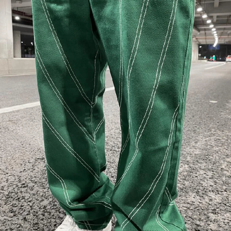 fashion design lines denim jeans mens zipper loose straight trousers hip hop new casual streetwear pants joggers baggy jeans relaxed fit joggers