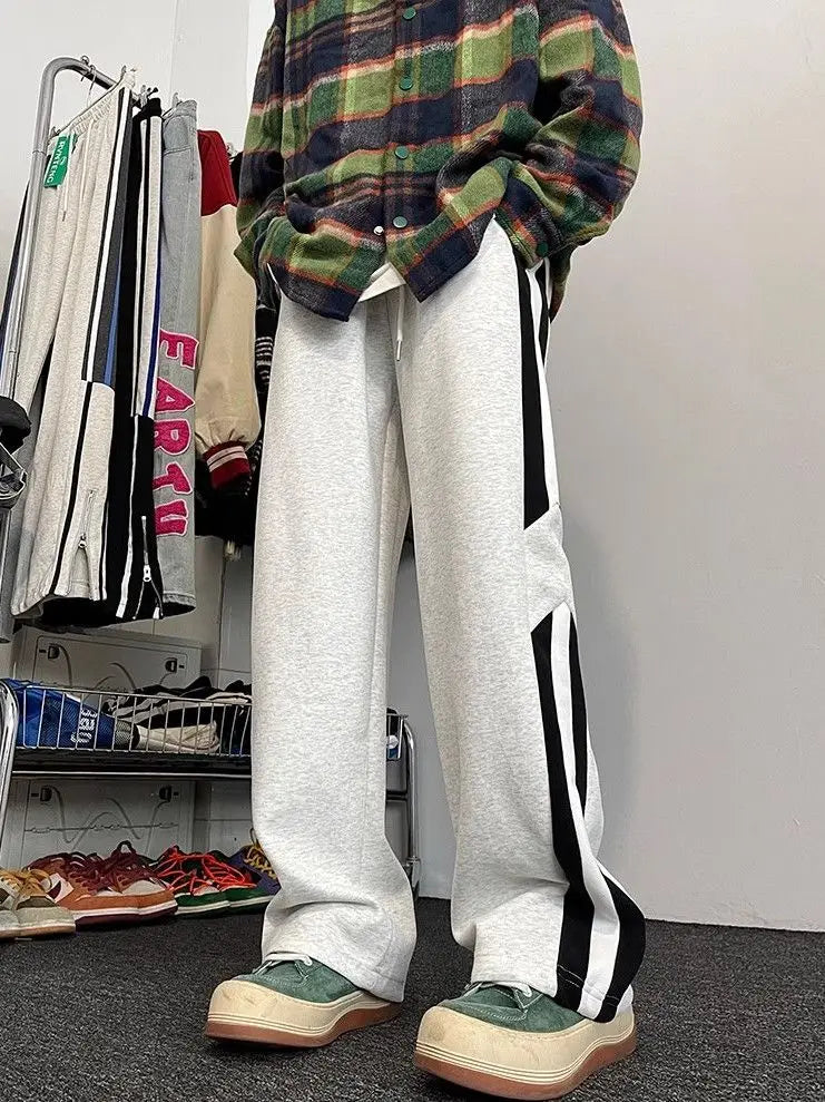 Summer Korean style spliced side striped sports trousers Fashion American loose y2k versatile retro street straight casual pants Street King Limited