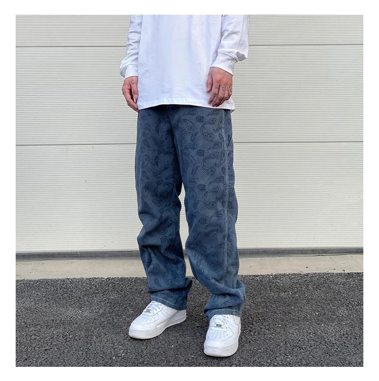 hip hop straight denim jeans pants fashion zipper paisley jeans streetwear mens new casual loose trousers jean pants joggers unique joggers style 3047