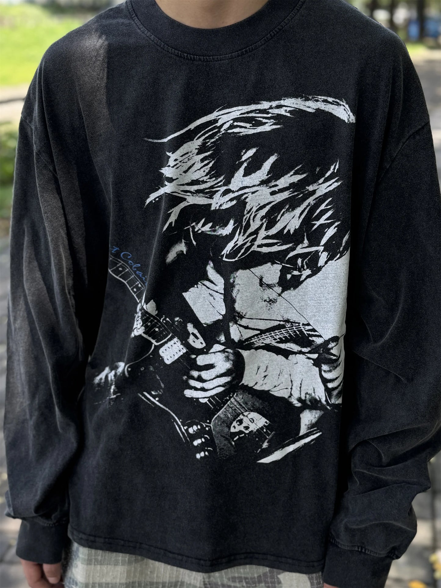 Y2k Vintage Solo Kurt Portrait Quality Printing Washed Old School Band Sweatshirt Longsleeve Tops Pullover For Men Street King Limited