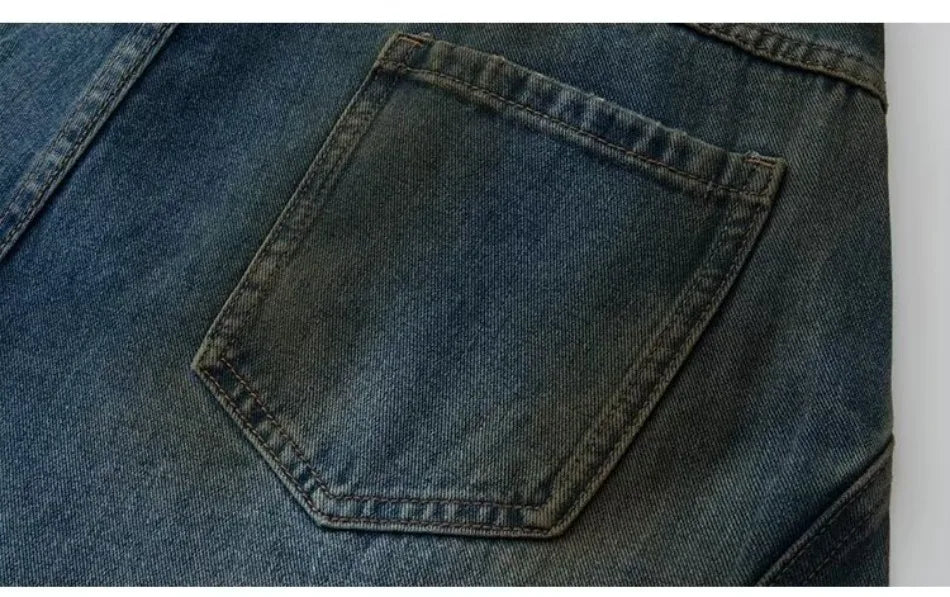 Summer High Street Hip Hop Jeans Mens Halo Dye Hole Washed Straight Denim Pants Loose Silhouette Retro Micro Flared Trousers Street King Limited