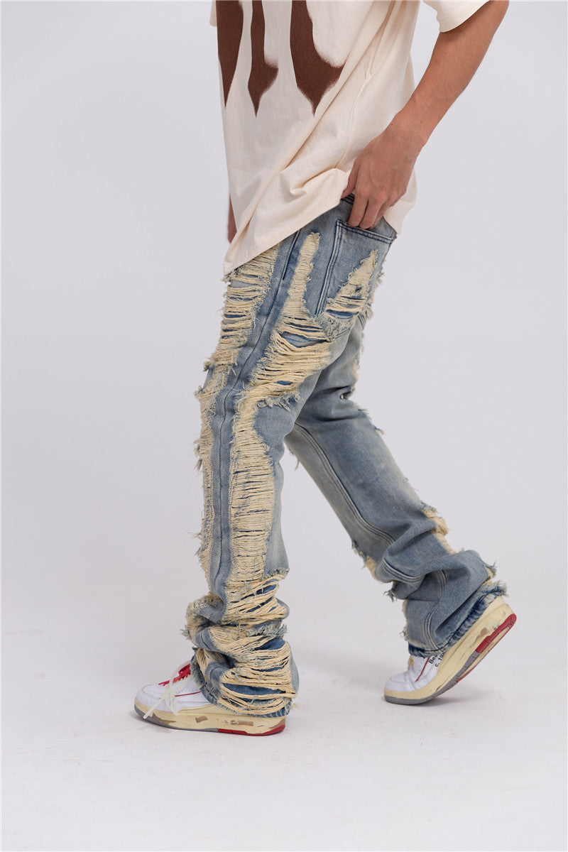 fashion ripped denim jeans mens destoryed holes zipper straight trousers jeans hip hop streetwear new casual joggers jeans pants unique joggers style 2087