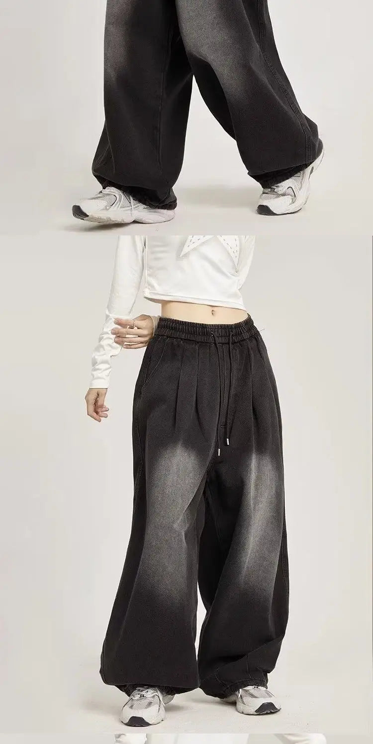 y2k american street hip hop men and women trendy personality straight tube loose jeans couple retro washed wide leg casual pants unique jeans style 4694