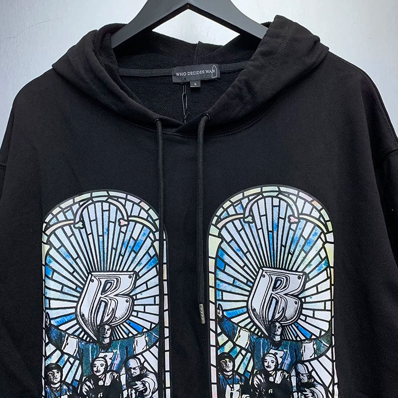 New WHO DECIDES WAR Hoodies Men Woman Deep Blue Oversized Vintage Eagle Printing Trend Hip Hop Hooded Hoodies Street King Limited