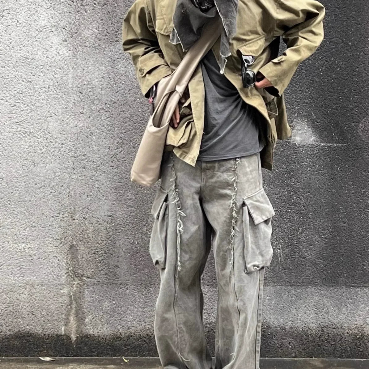 y2k streetwear tassel multi pocket jeans for men straight solid baggy cargo pants pantalones hombre casual denim trousers 1 utility cargo pants