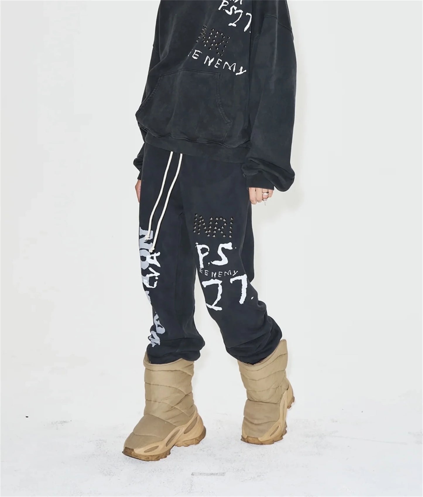 24ss rrr123 gymno high street heavyweight best quality cotton gradient washed distressed drawstring casual sport pants leggins relaxed fit trousers