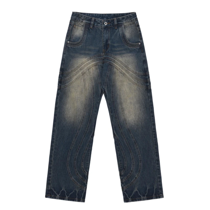 mens retro washed denim jeans loose straight pants 2023 new fashion streetwear trousers hip hop casual zipper jean pants joggers unique joggers style 1472