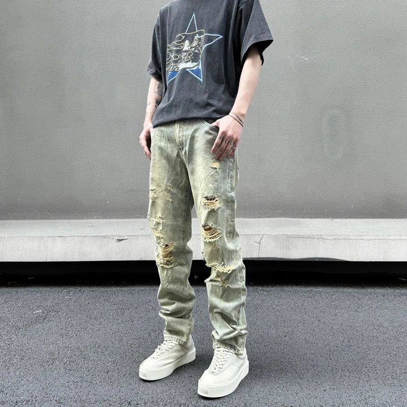 retro washed skinny jeans men pant destroyed ripped holes slim biker zipper jeans trousers fashion streetwear hip hop joggers unique joggers style 4200