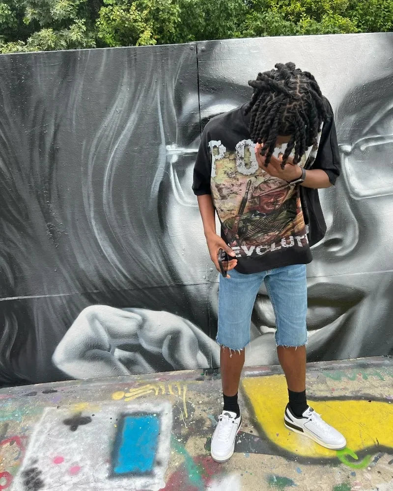 American fashion gothic punk letter pattern oversized T-shirt men's Y2K streetwear Harajuku loose round neck short sleeved shirt Street King Limited