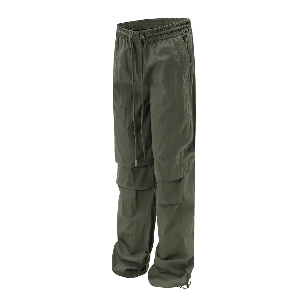 Men Solid Color Pants Y2K Pleated Joggers Baggy Pants Hip Hop Casual Drawstring Waist Quick Drying Trousers Street King Limited