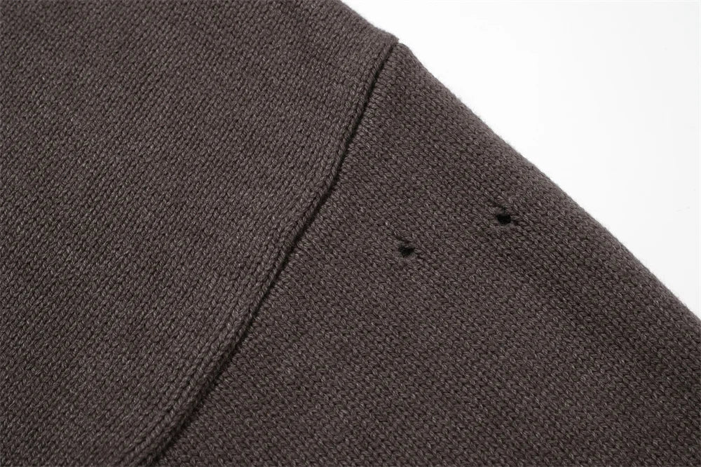 Undermycar 2023 New High Street Fashion Brand Worn Out Hole Large Loose Round Neck Sweater Brown Street King Limited