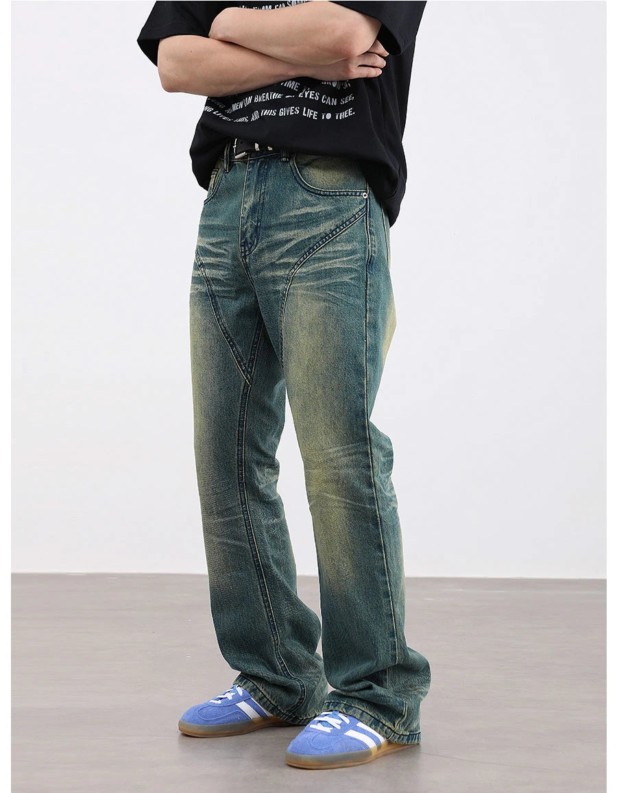 retro washed denim baggy jeans pants unisex hip hop fashion streetwear harajuku patchwork loose flare straight pants joggers men unique joggers style 1255