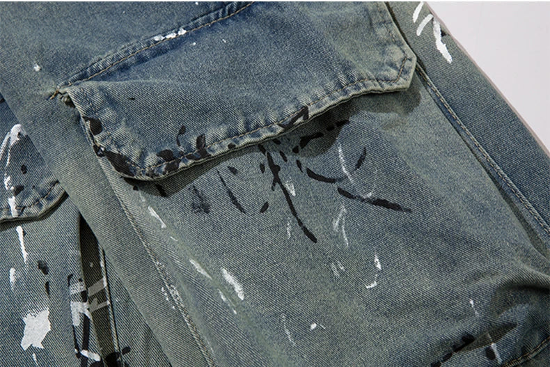 graffiti printed denim jeans unisex side pocket straight cargo jean trousers hip hop streetwear casual loose joggers jeans pants unique joggers style 2701