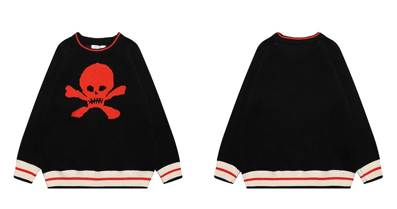 Hip Hop Knitted Sweater Mens Autumn Winter O-neck Skulls Pullover Streetwear Casual Warm Loose Sweaters Unisex Jumpers Knitwear Street King Limited