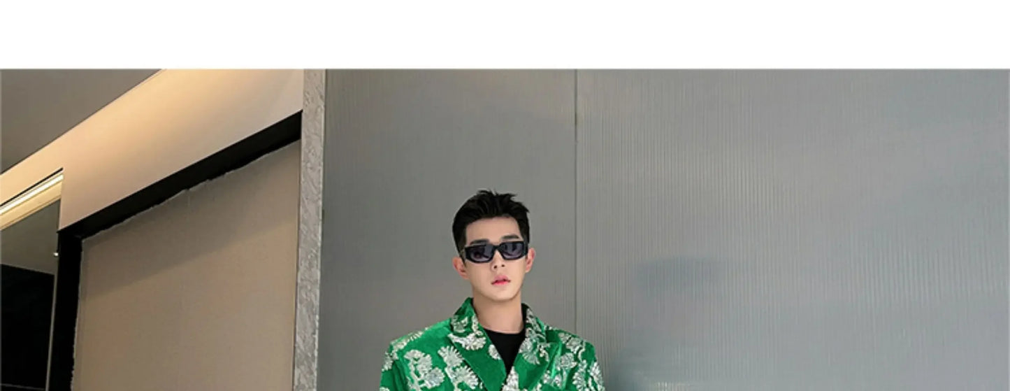men sequin embroidery velvet loose casual 2 pieces suits blazers jacket pant sets stage party dress suits performance costumes unique default style 2727