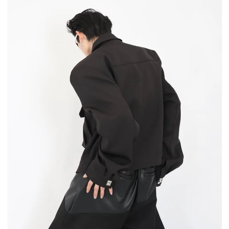 trendy high street jacket mens unisex metal button shoulder pad short coats multi pocket punk hip hop loose outwear oversized unique shorts style 3526