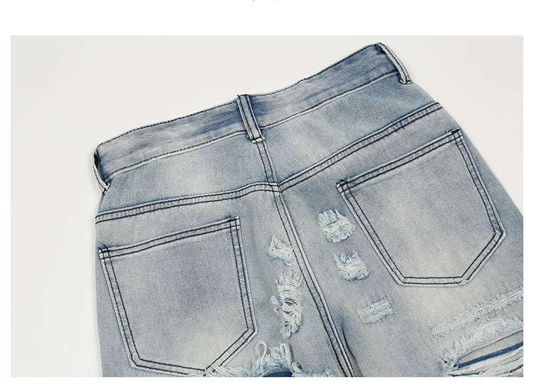 men distressed ripped destroied holes denim jean pants fashion zipper biker jeans streetwear flare pants joggers y2k men s jeans unique joggers style 2801
