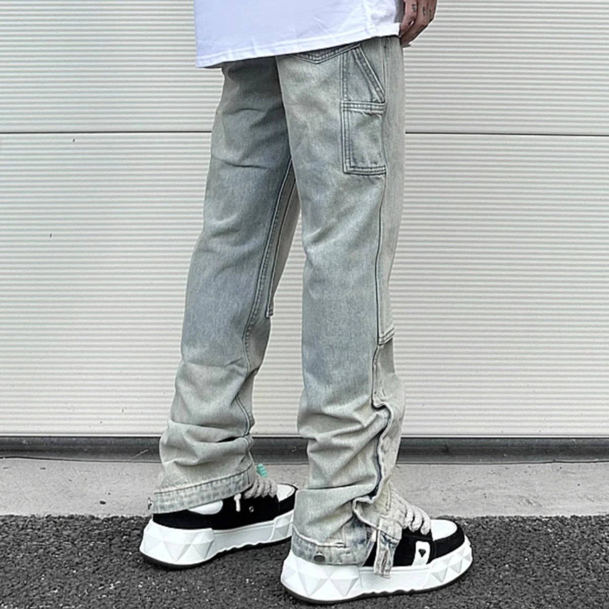 y2k side buckle washed cleanfit baggy pencil jeansfor men streetwear vibe style pantalones hombre loose casual denim trousers unique jeans style 1456