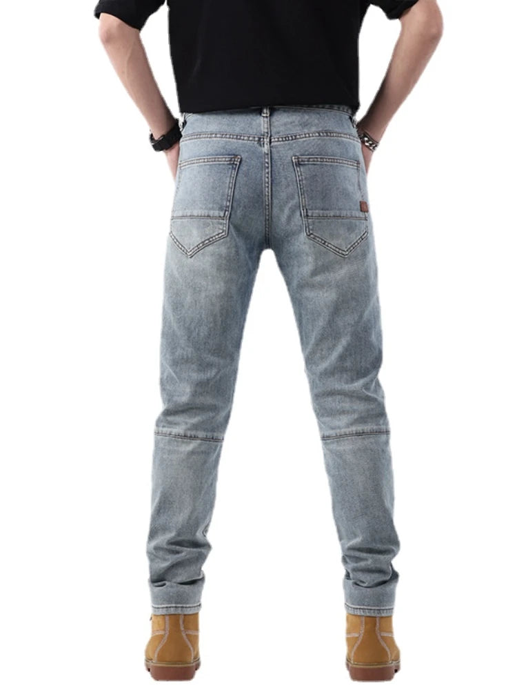 zipper hole patchwork pleated skinny denim jeans men casual slim fit biker trouser jeans fashion streetwear hip hop jean joggers sporty tapered joggers