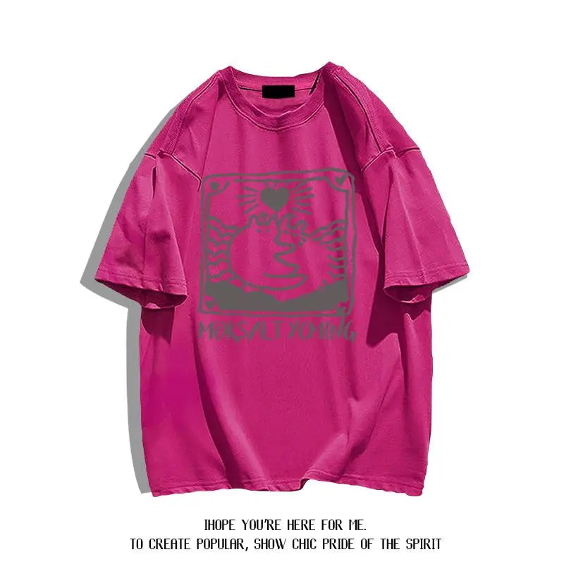Summer fashion brand pure cotton fashion creative casual fun cat print student party men's and women's short-sleeved T-shirt ins Street King Limited