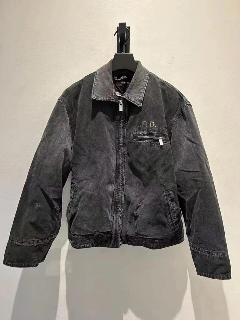 Y2k High Street ERD Washed Destroy Jacket Coats Distressed Cargo Jackets Graphic Men's Clothes Loose Coat for Men Street King Limited