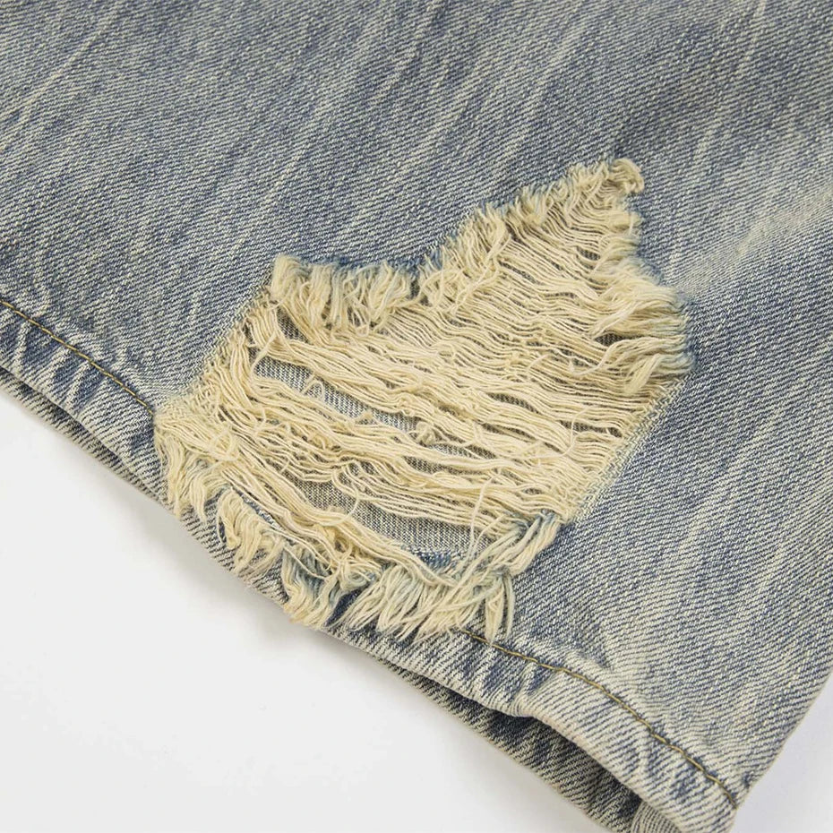 vintage ripped patchwork baggy jeans mens streetwear hip hop loose blue jeans trousers y2k distressed straight denim pants man unique jeans style 4212