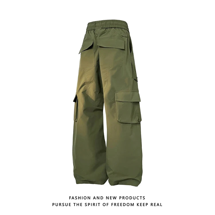 multi pocket mens wide leg straight cargo pants korean fashion track pants male casual loose mopping trousers four seasons unique cargo style 1022