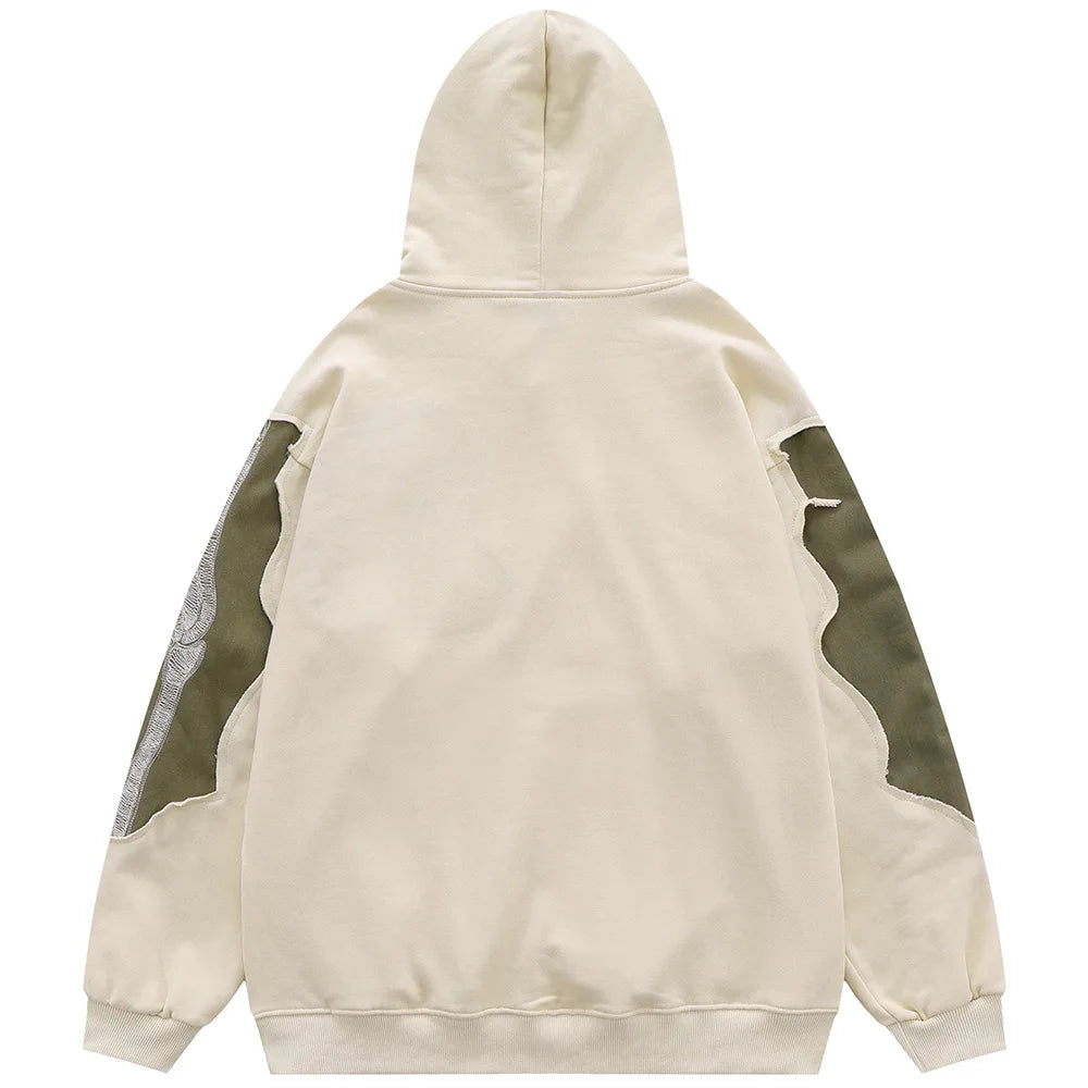 Aolamegs Men Streetwear Hip Hop Hoodie Funny Skull Ripped Patchwork Embroidery Long Sleeves Pullover Autumn Casual Harajuku Tops Street King Limited