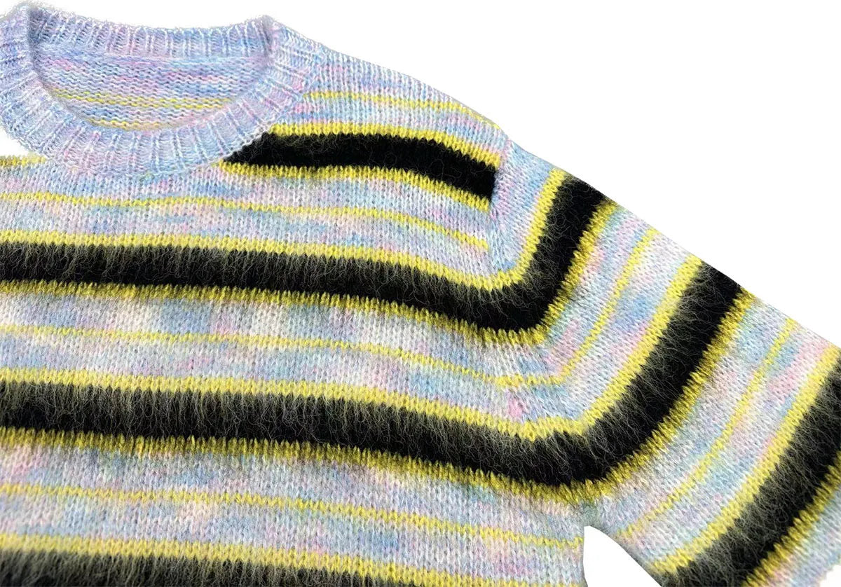 Color Match Striped Autumn and Winter Pullover Sweater for Men and Women Patchwork Baggy Crew Neck Streetwear Knitted Sweater Street King Limited