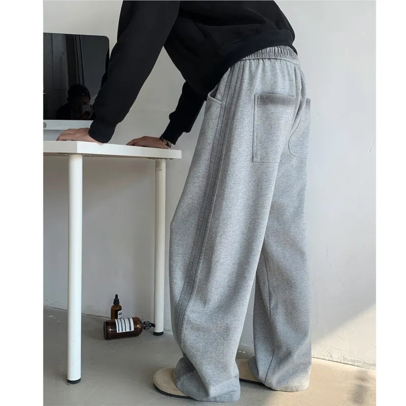 winter new mens tie dye fleece casual pants side striped wide leg straight sweatpants neutral high quality long baggy trousers relaxed fit joggers